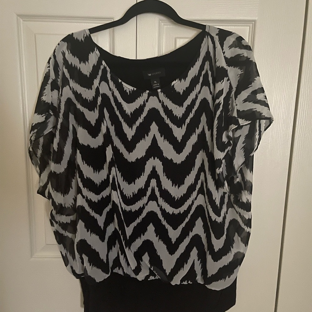 AB Studio Black Print Blouse XL